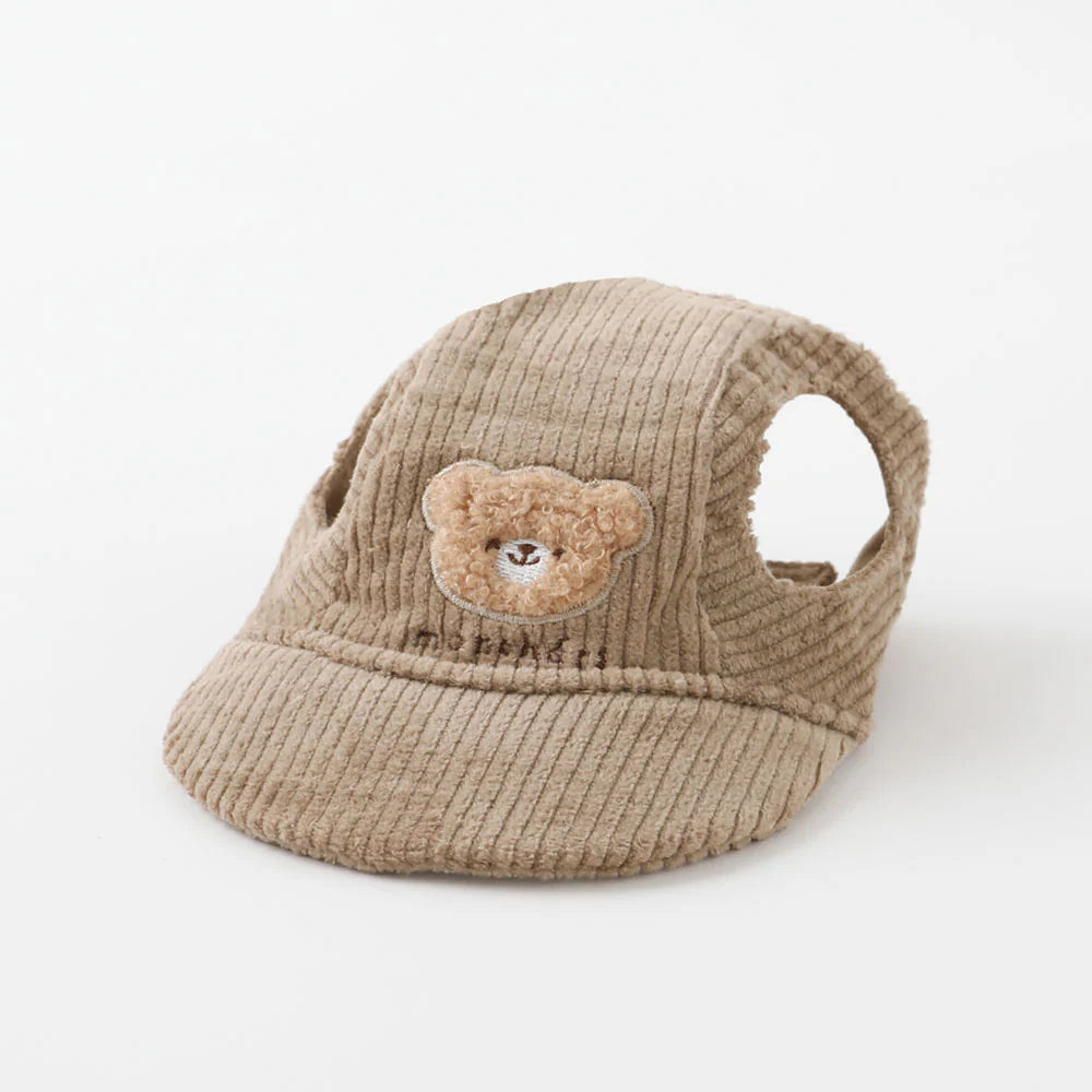 Moncheri Kuma Embroidery Corduroy Cap, Beige