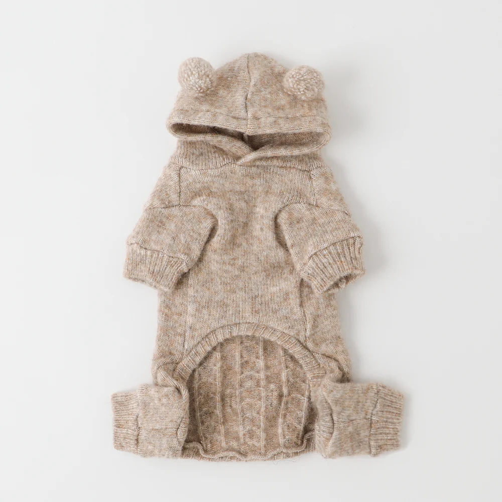 Moncheri Wool-blend Cable Knit with Ears Rompers, Beige