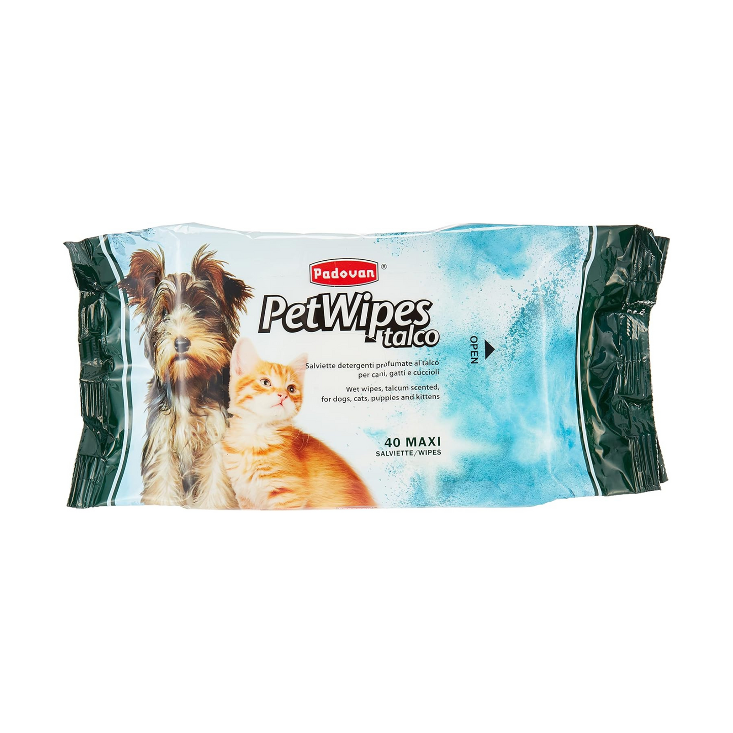 Padovan Pet Wipes Talc, 40 wipes