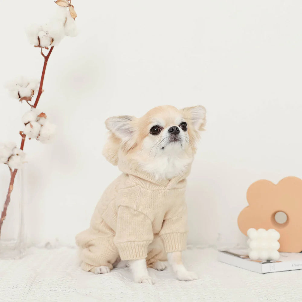 Moncheri Wool-blend Cable Knit with Ears Rompers, Ivory
