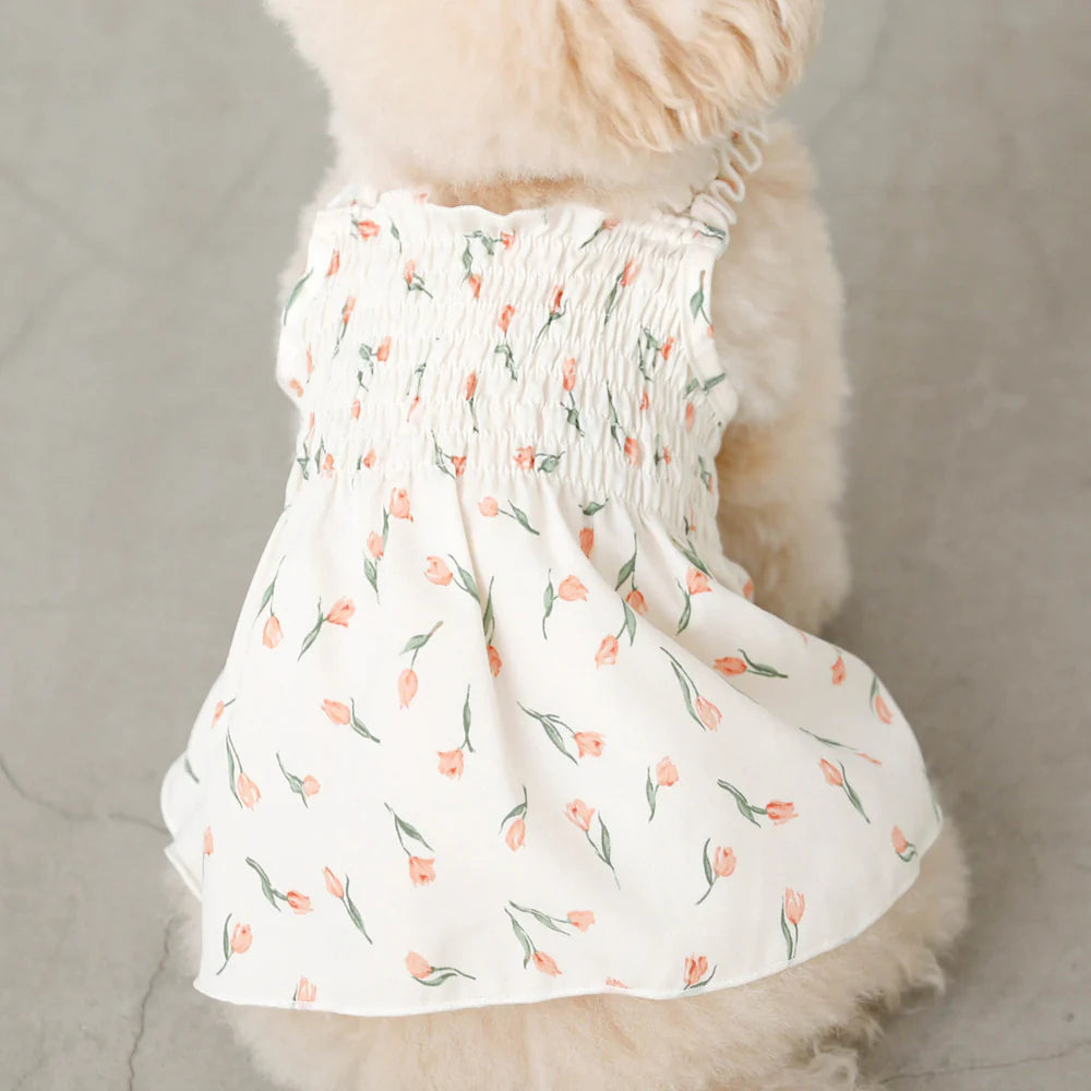 Moncheri Cold Tulip Pattern Gather Shirring Dress