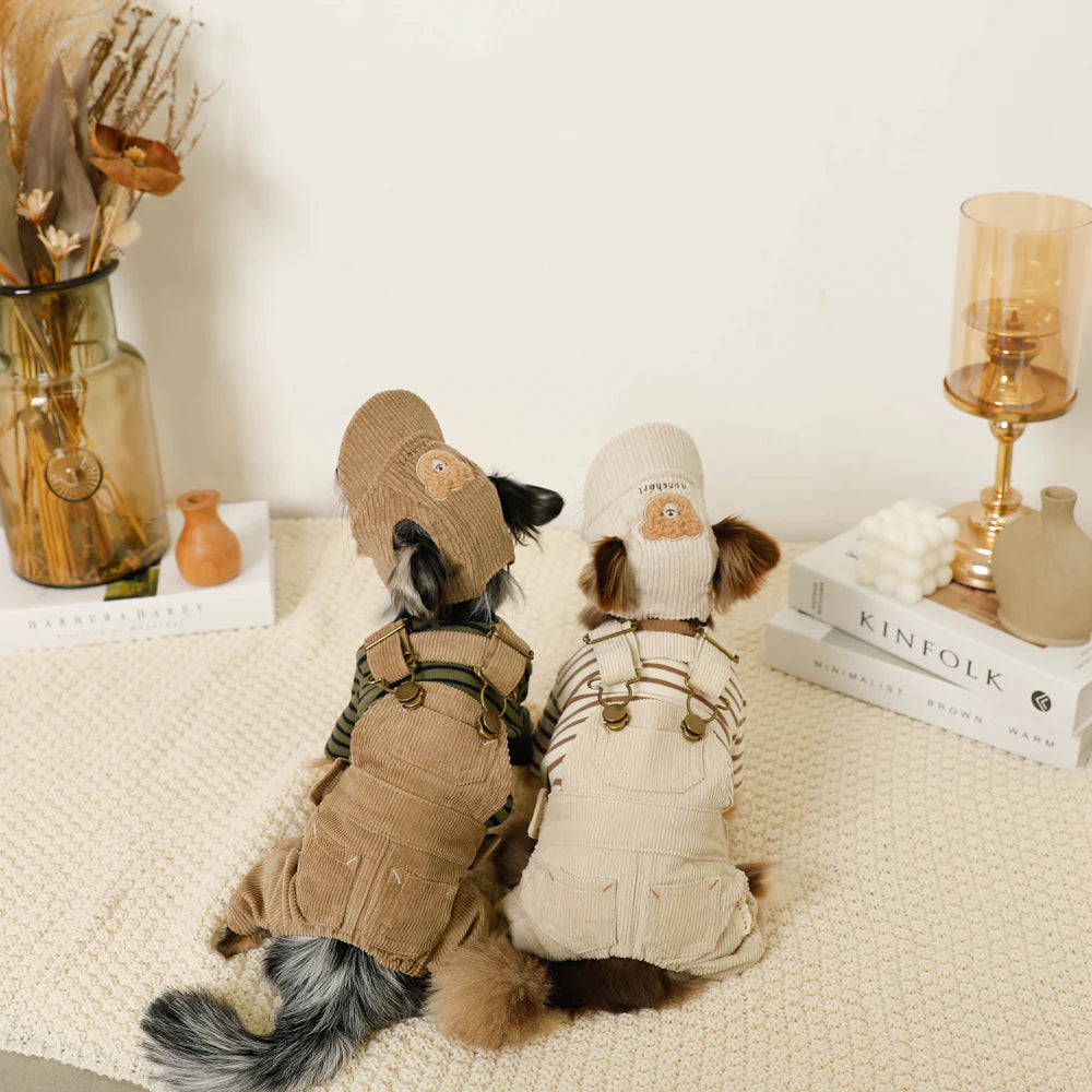Moncheri Kuma Embroidery Corduroy Cap, Beige