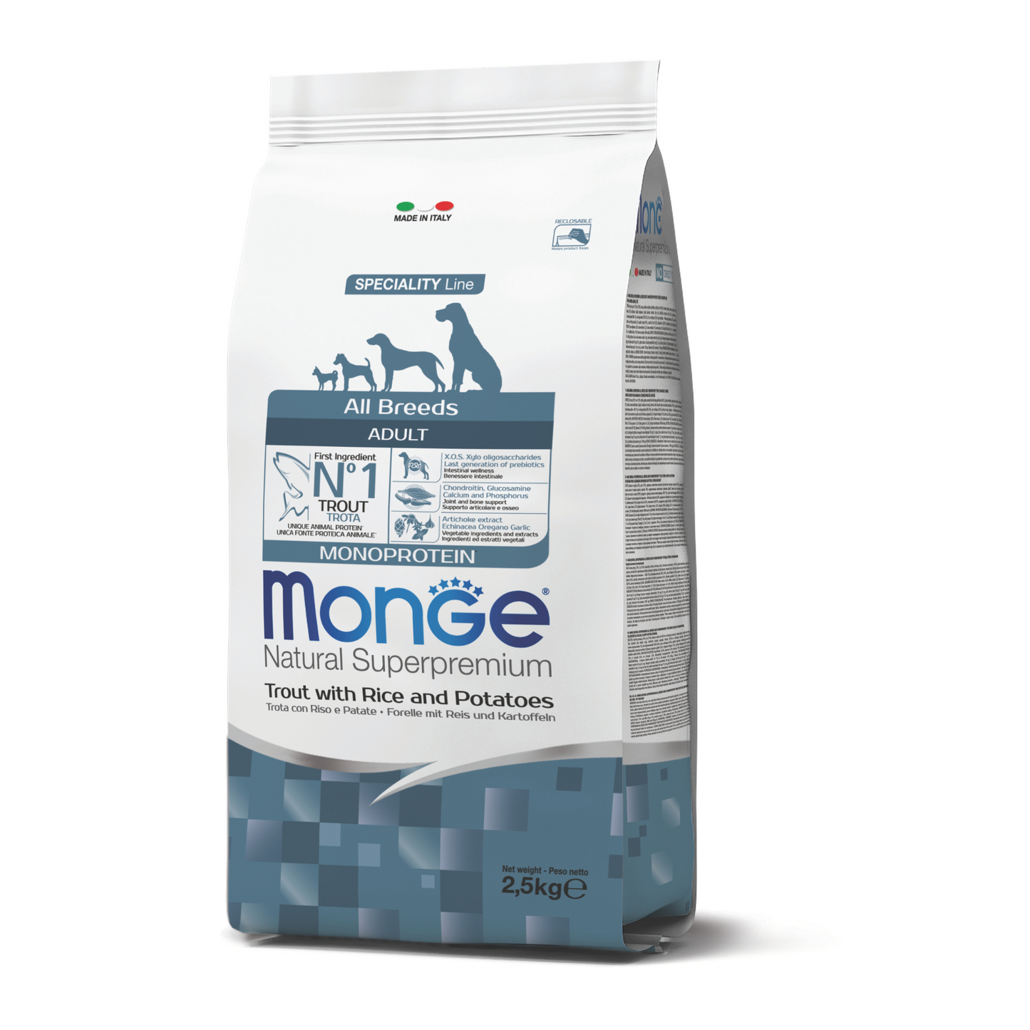 Monge All Breeds Adult Monoprotein Trout with Rice and Potatoes, 2.5 kg