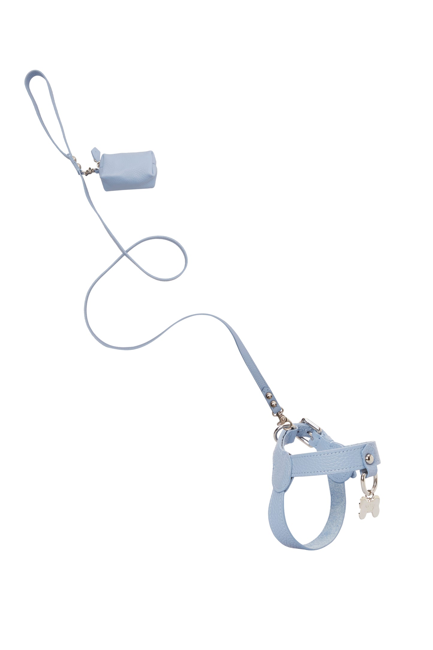 Maltipoo World Classic Leather Harness, Light Blue