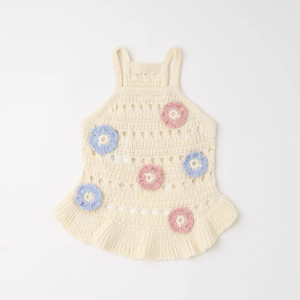 Moncheri Flower Motif Summer Knit Dress, Ivory