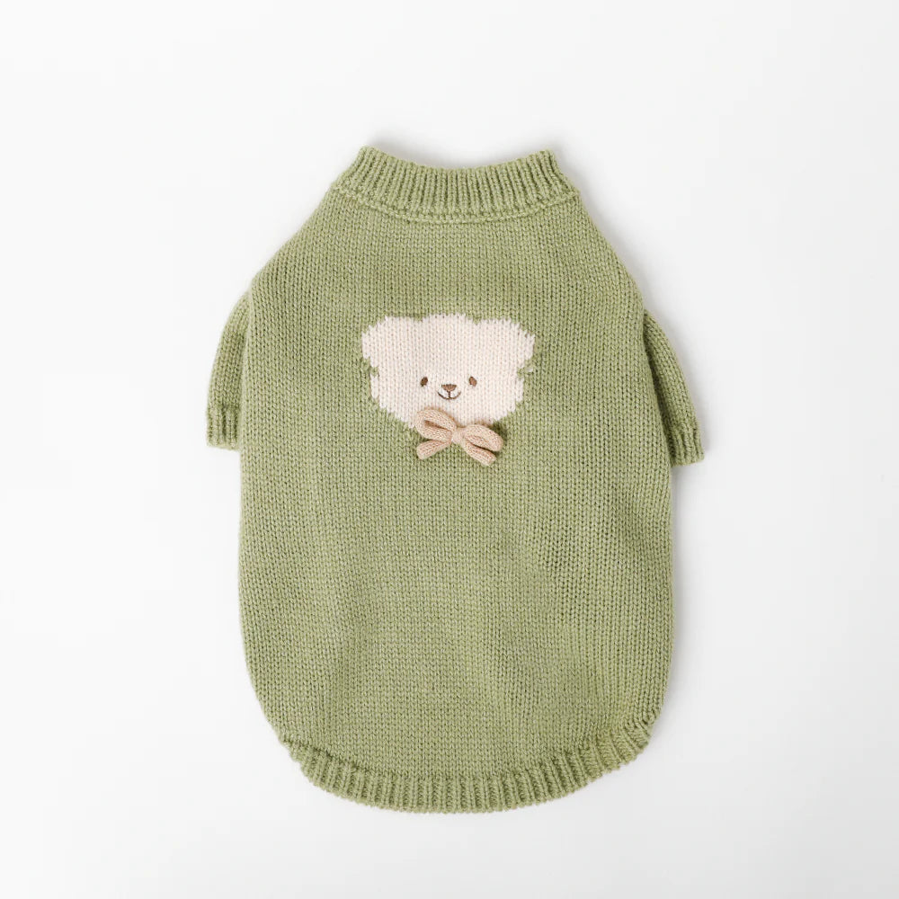 Moncheri Kuma-san Ribbon Knit, Green