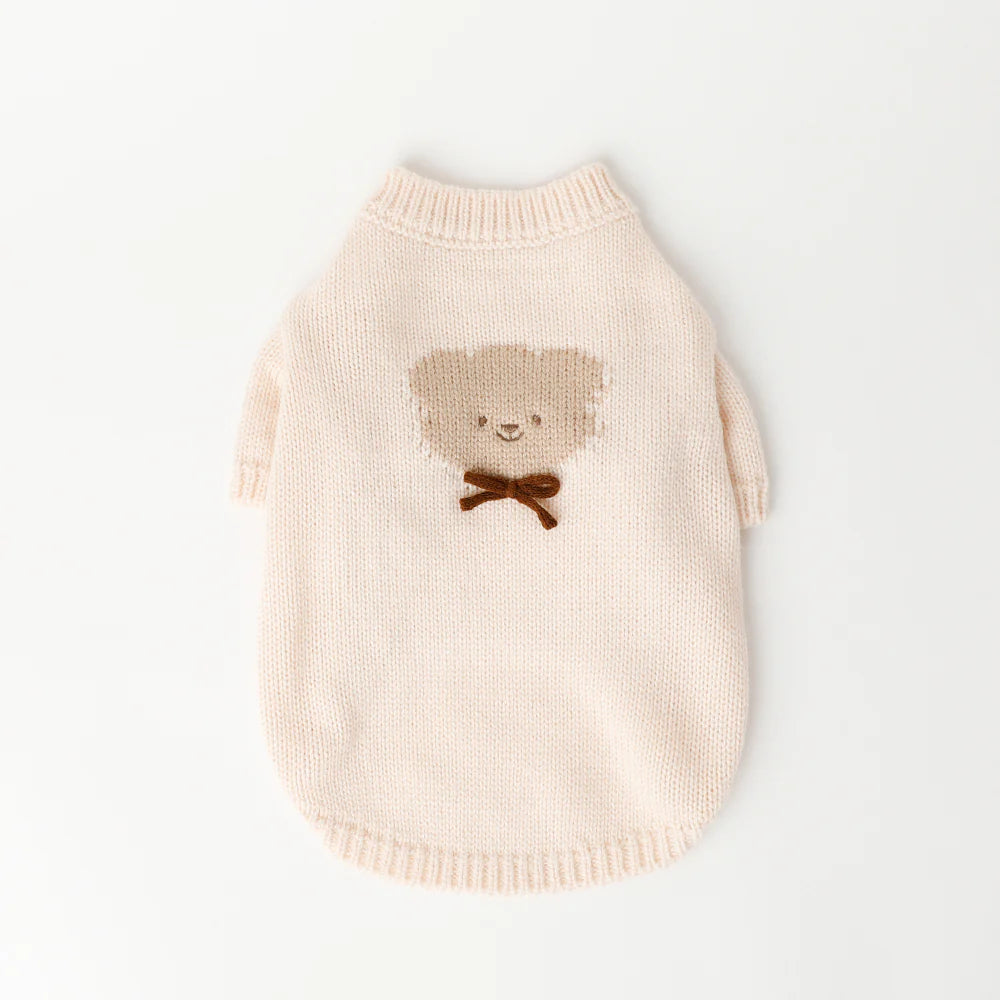 Moncheri Kuma-san Ribbon Knit, Ivory