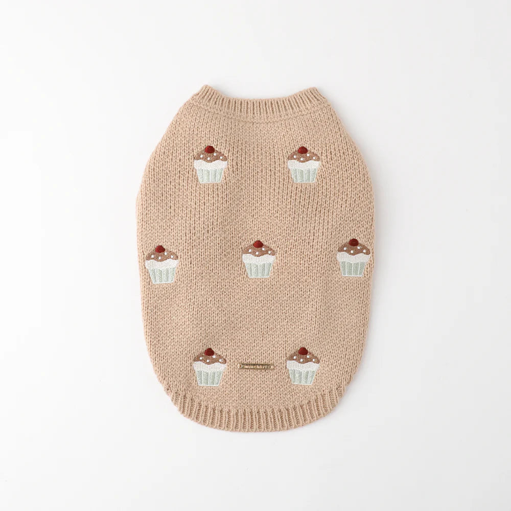 Moncheri Cupcake Embroidery Knit, Beige