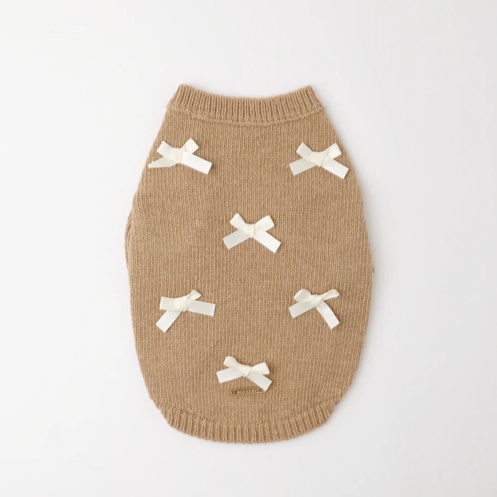 Moncheri Ribbon Motif Knit, Beige