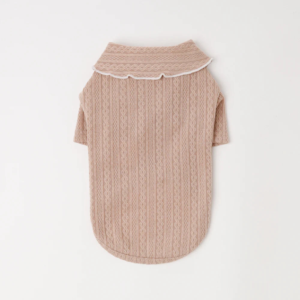 Moncheri Neck Ribbon Bicolor Mellow Top, Beige