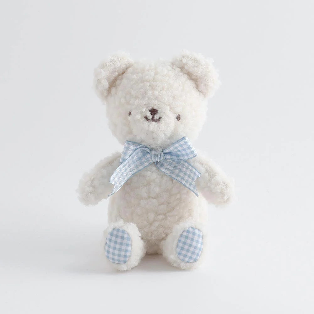 Moncheri Bear Gingham Check Ribbon Plush, Ivory