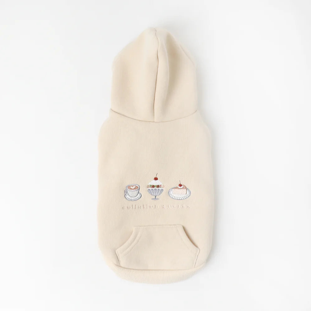 Moncheri Sweets Embroidery Seeveless Hoodie, Ivory