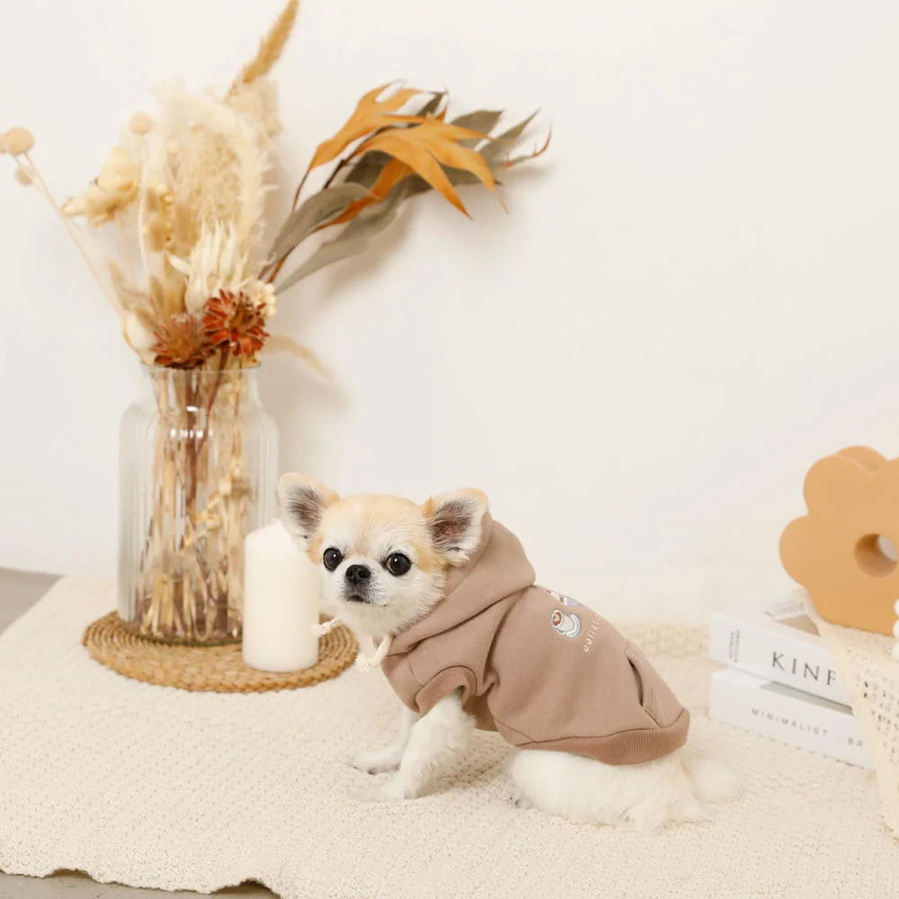 Moncheri Sweets Embroidery Seeveless Hoodie, Mocha