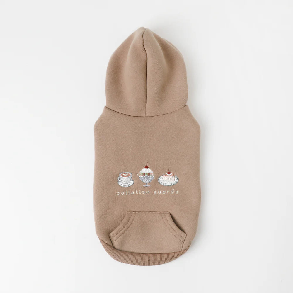 Moncheri Sweets Embroidery Seeveless Hoodie, Mocha