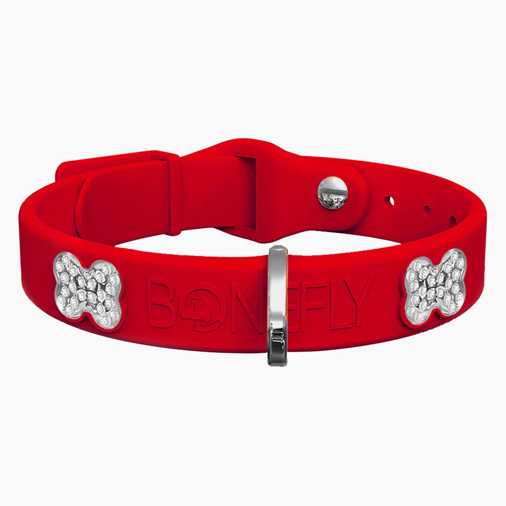 Bonefly Boneflex+ Ultra Red Collar, Silver / Clear