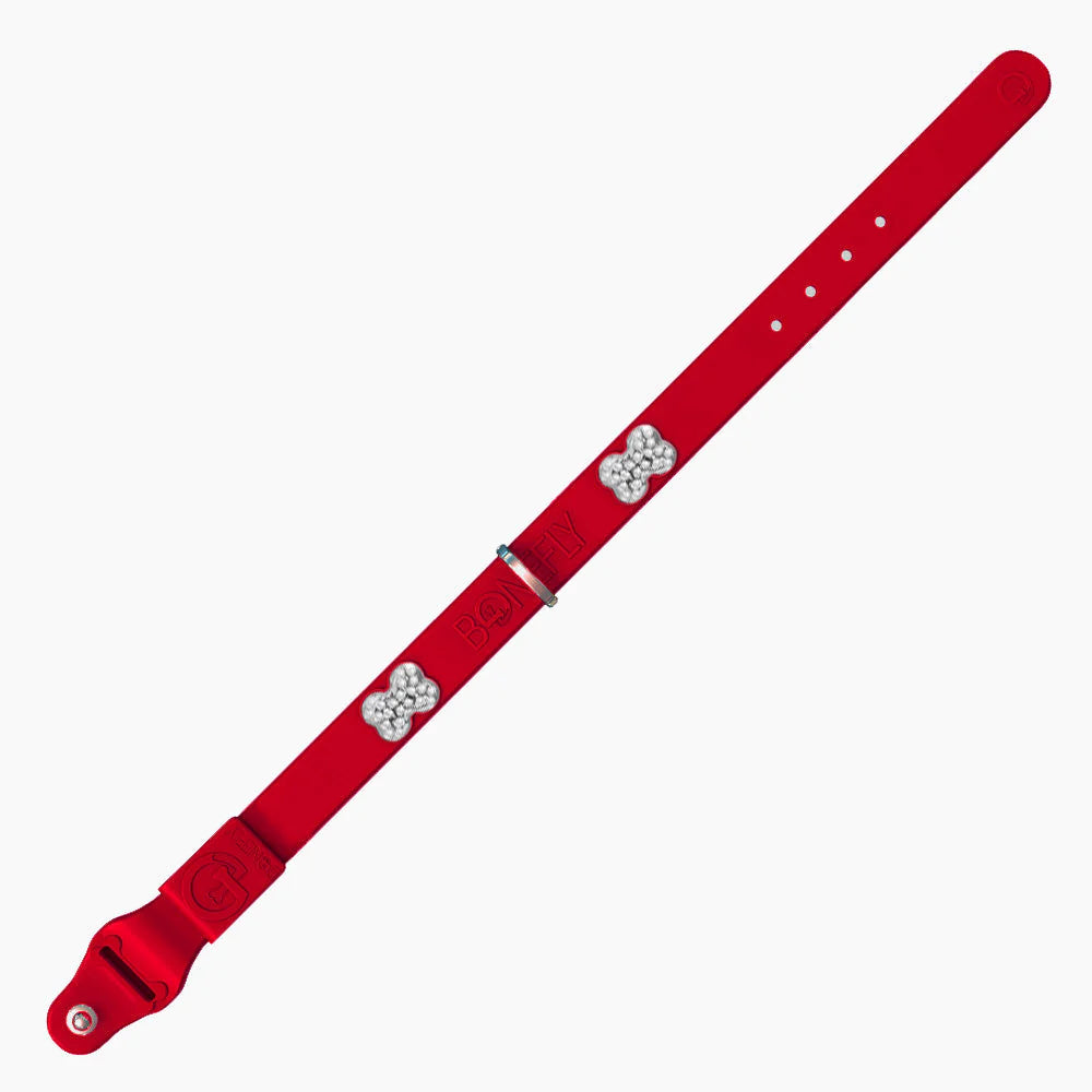 Bonefly Boneflex+ Ultra Red Collar, Silver / Clear