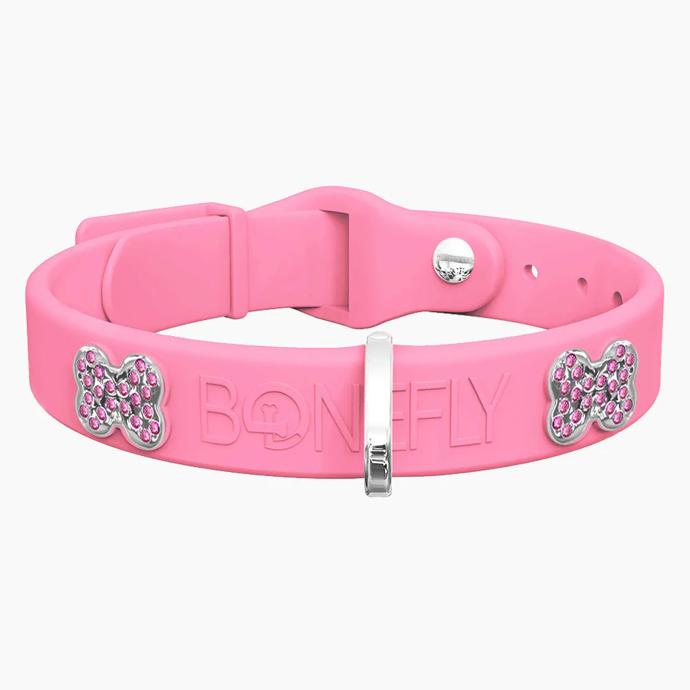 Bonefly Boneflex+ Ultra Baby Pink Collar, Silver / Pink