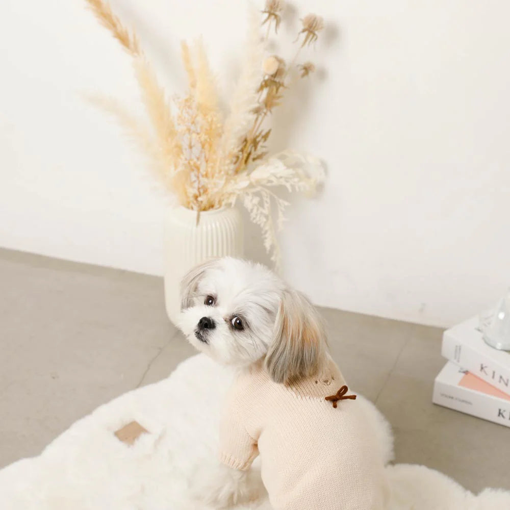 Moncheri Kuma-san Ribbon Knit, Ivory