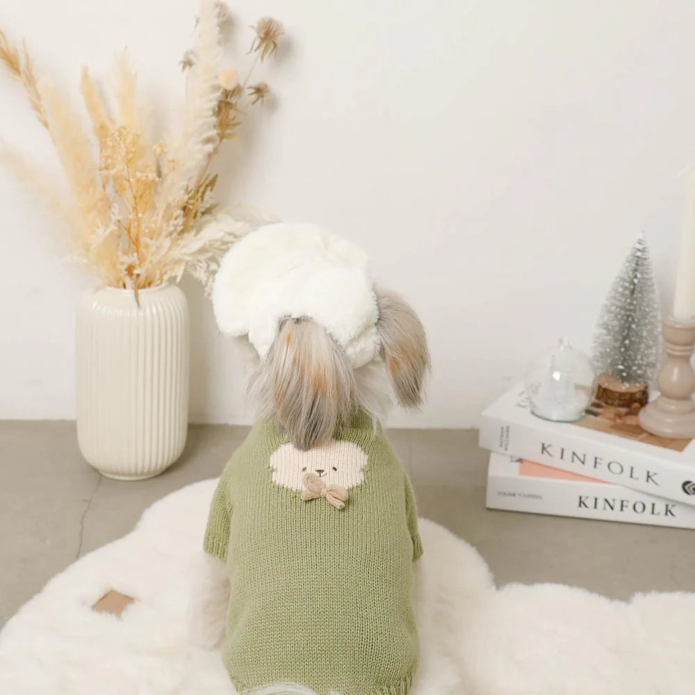 Moncheri Kuma-san Ribbon Knit, Green