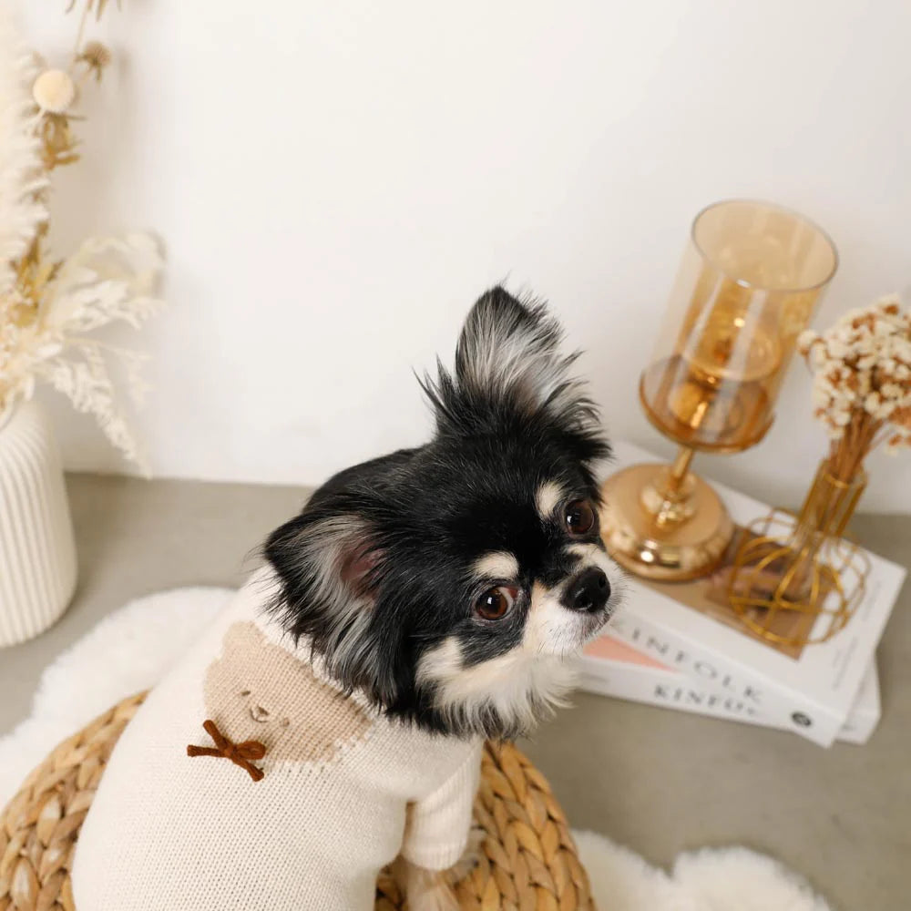 Moncheri Kuma-san Ribbon Knit, Ivory