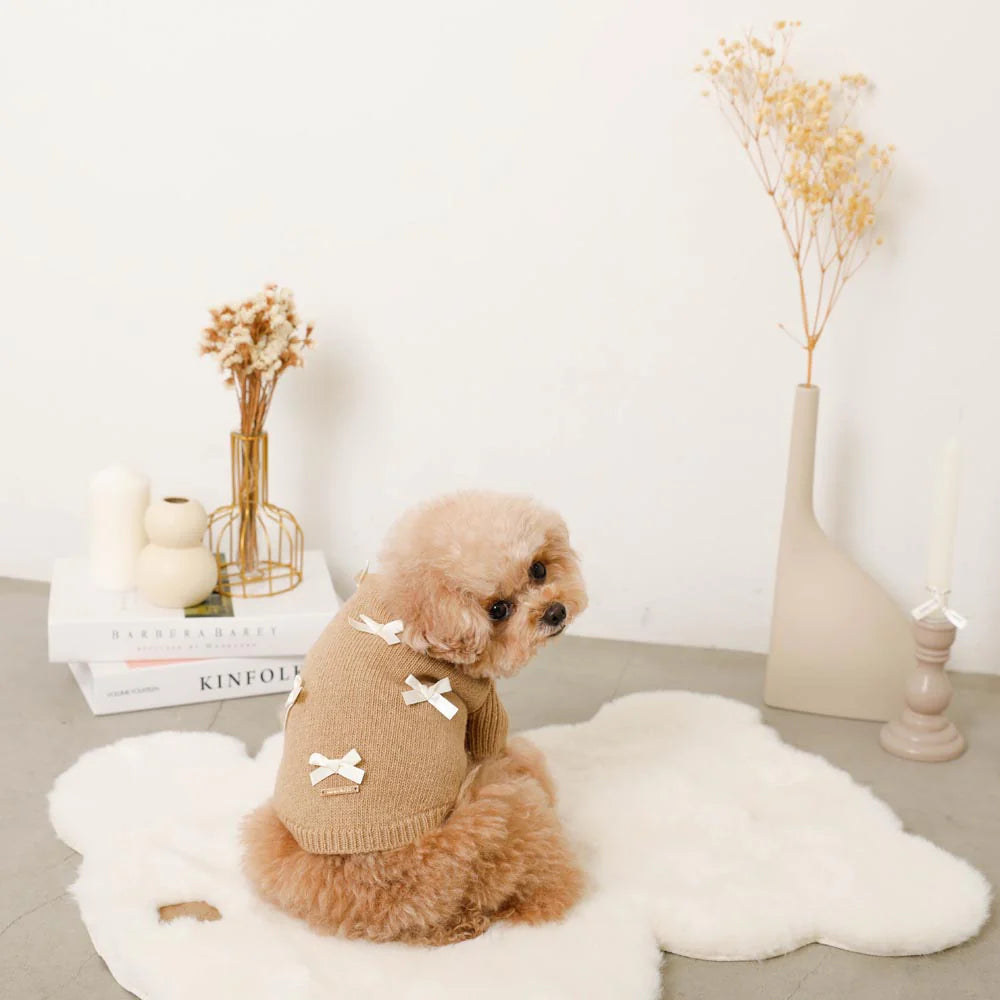 Moncheri Ribbon Motif Knit, Beige
