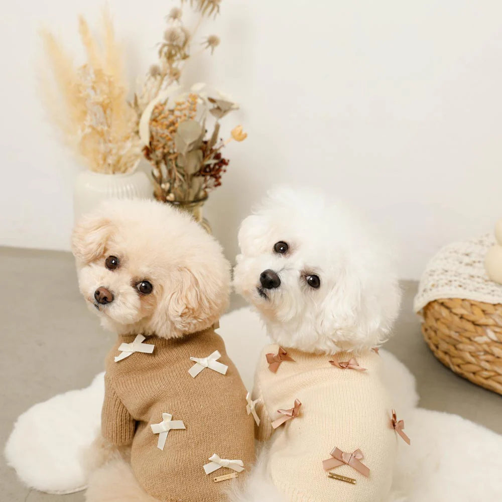 Moncheri Ribbon Motif Knit, Beige