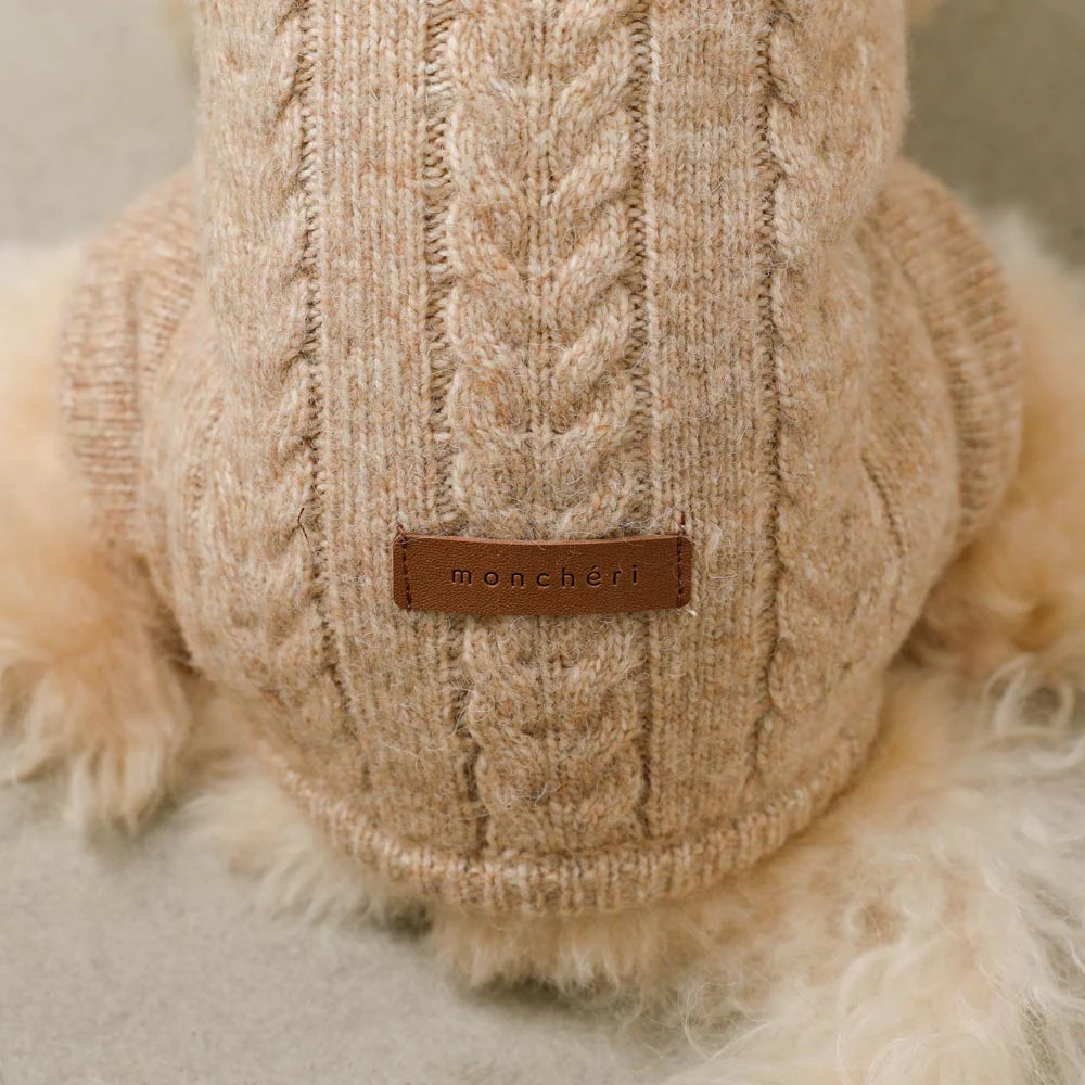 Moncheri Wool-blend Cable Knit with Ears Rompers, Beige