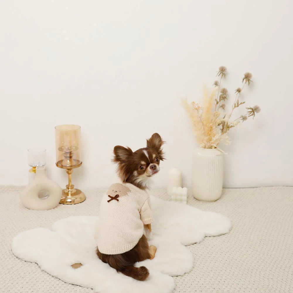 Moncheri Kuma-san Ribbon Knit, Ivory