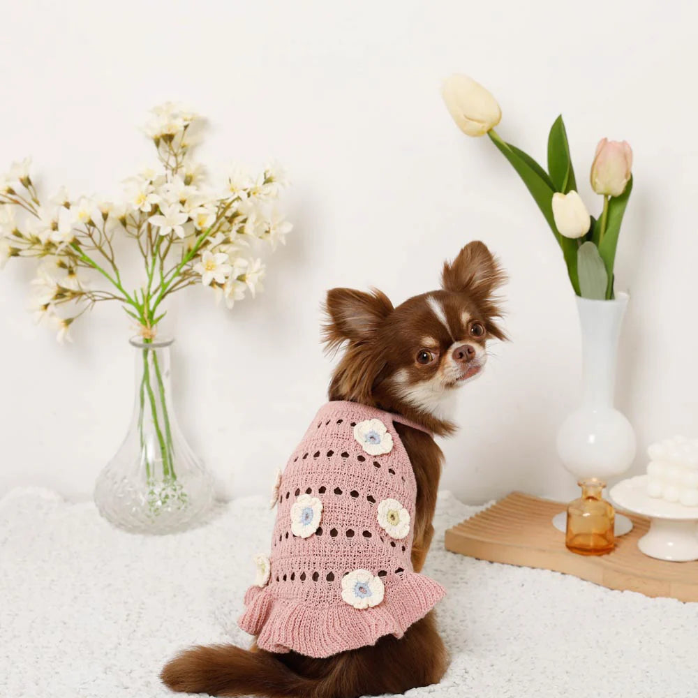Moncheri Flower Motif Summer Knit Dress, Pink