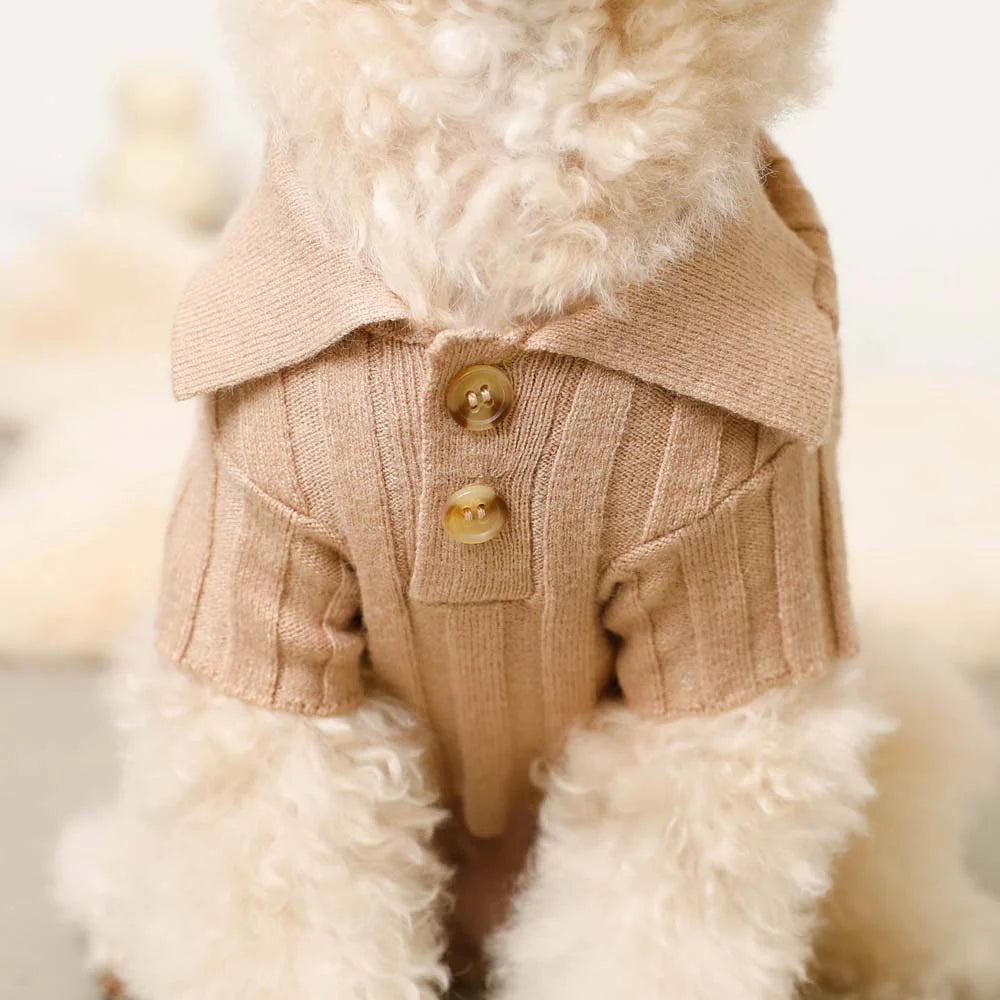 Moncheri Rib Knit Polo Top, Beige