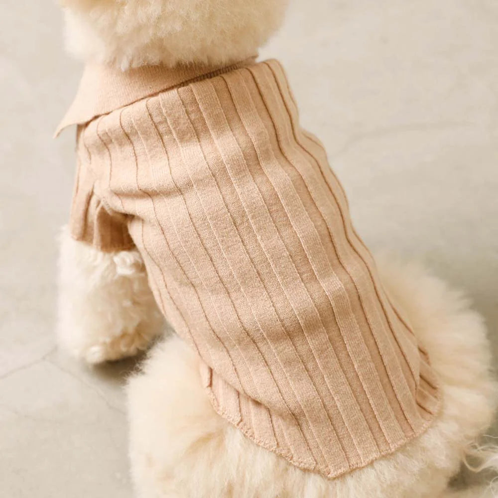 Moncheri Rib Knit Polo Top, Beige