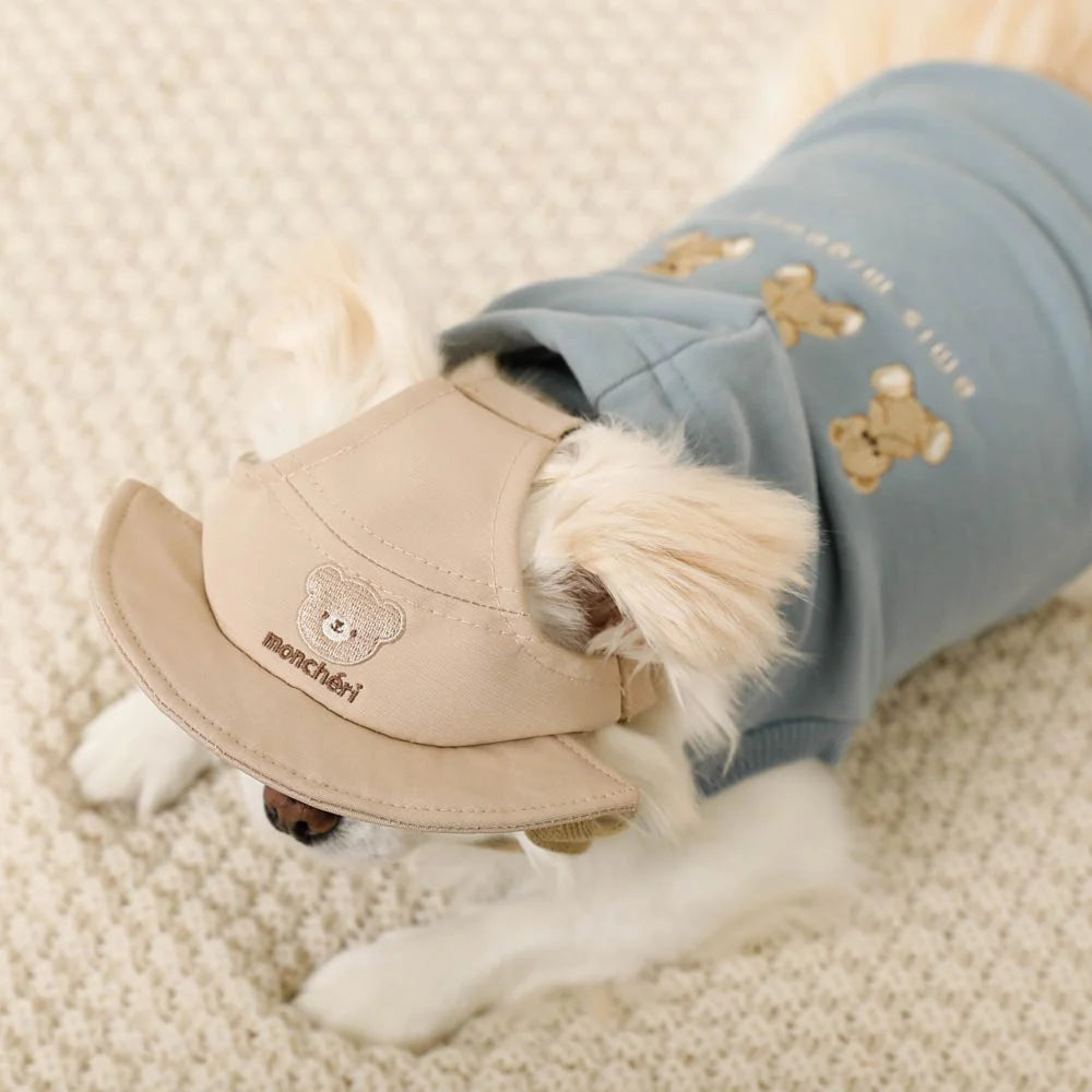 Moncheri Kuma-san Embroidery Hat, Beige