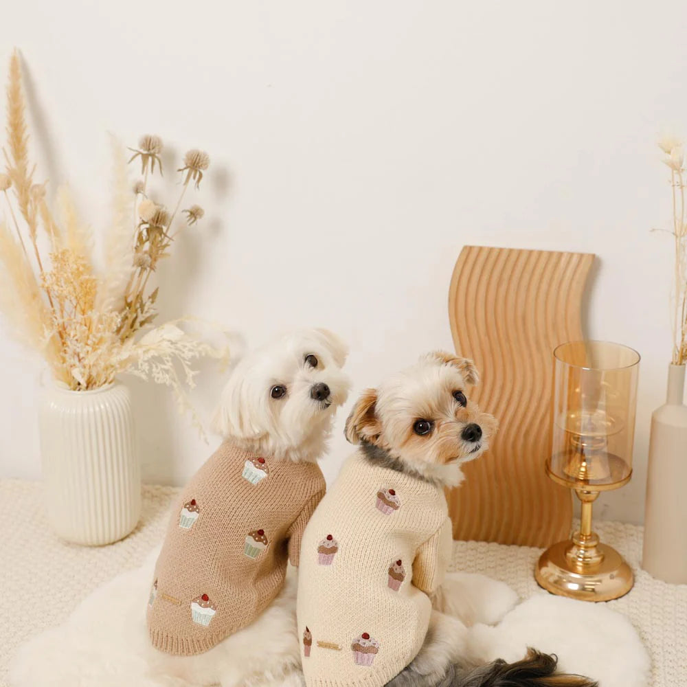 Moncheri Cupcake Embroidery Knit, Beige