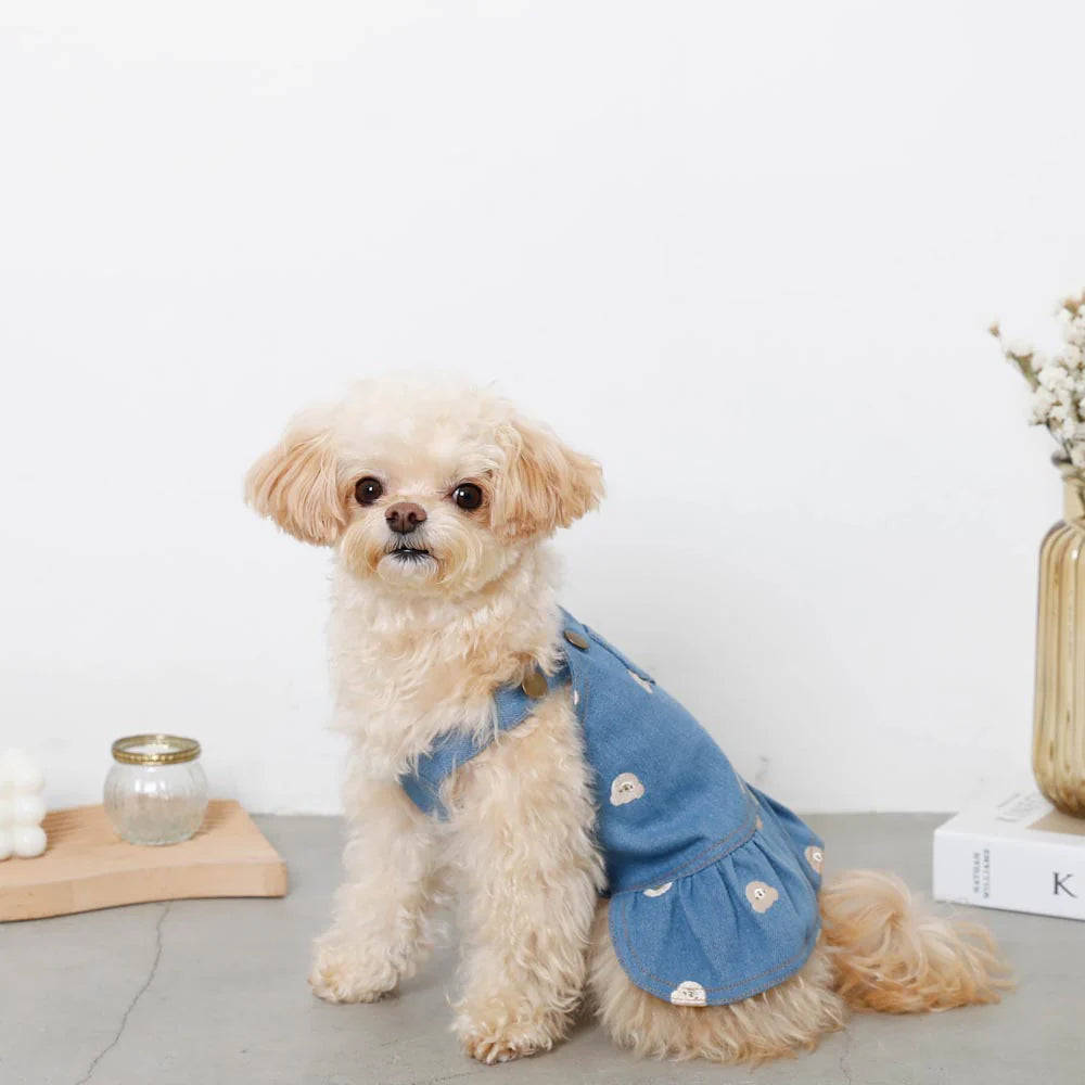 Moncheri Kuma Embroidery Dress, Denim