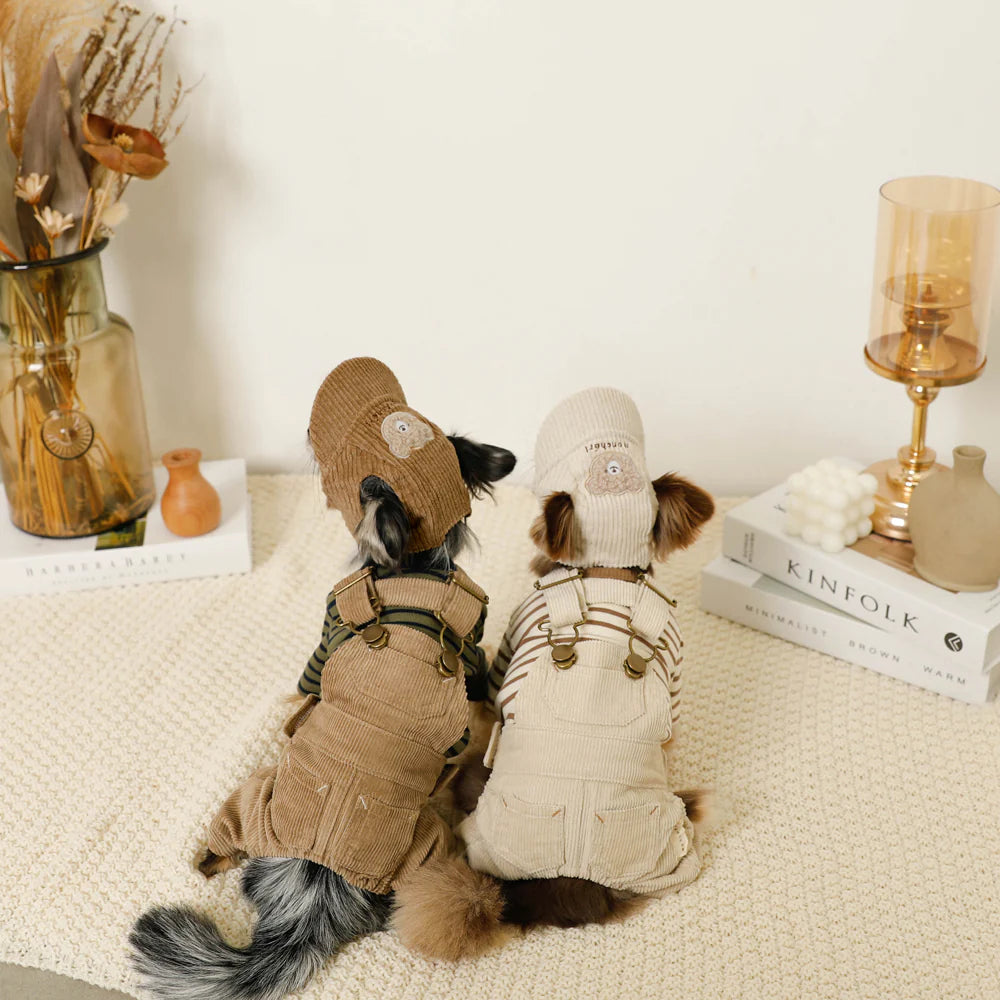 Moncheri Kuma Embroidery Corduroy Cap, Ivory