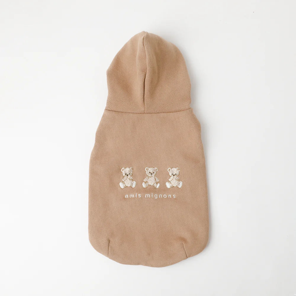 Moncheri Kuma-san Embroidery Sleeveless Hoodie, Brown
