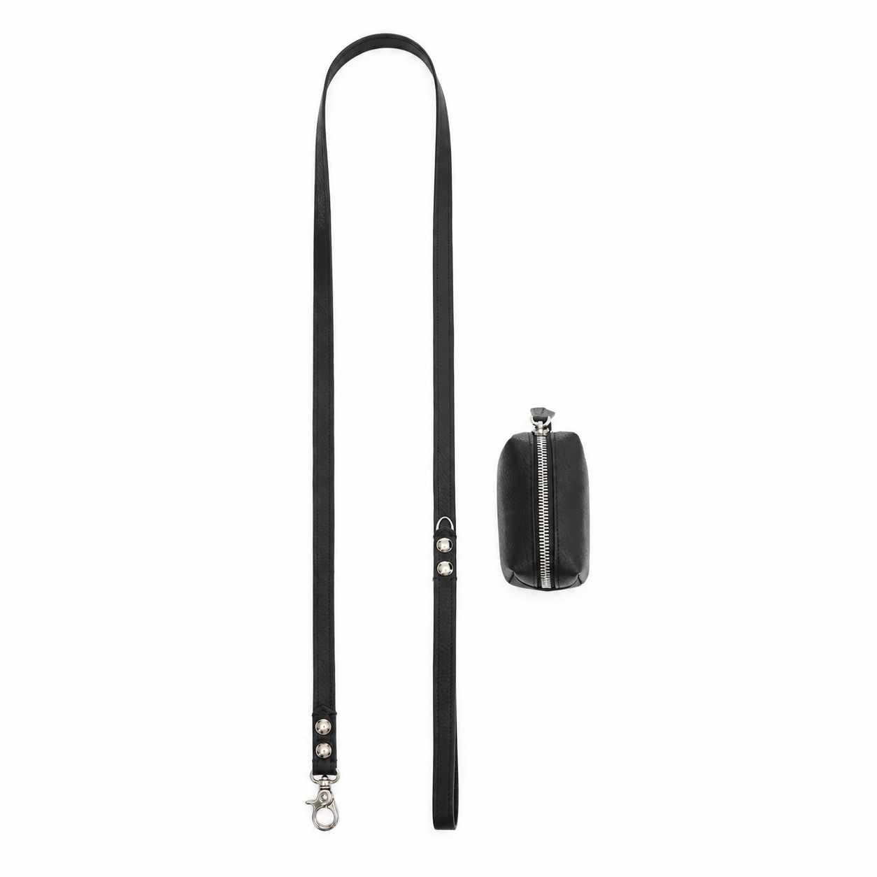 Maltipoo World Leather Leash + Small Bag, Noir Silver