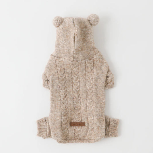 Moncheri Wool-blend Cable Knit with Ears Rompers, Beige