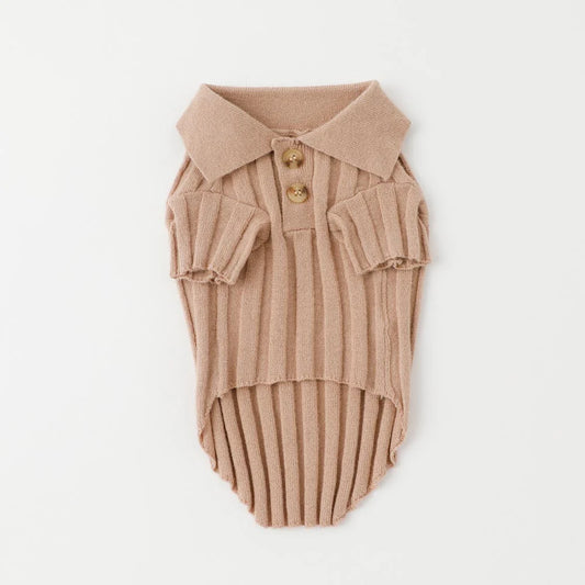 Moncheri Rib Knit Polo Top, Beige