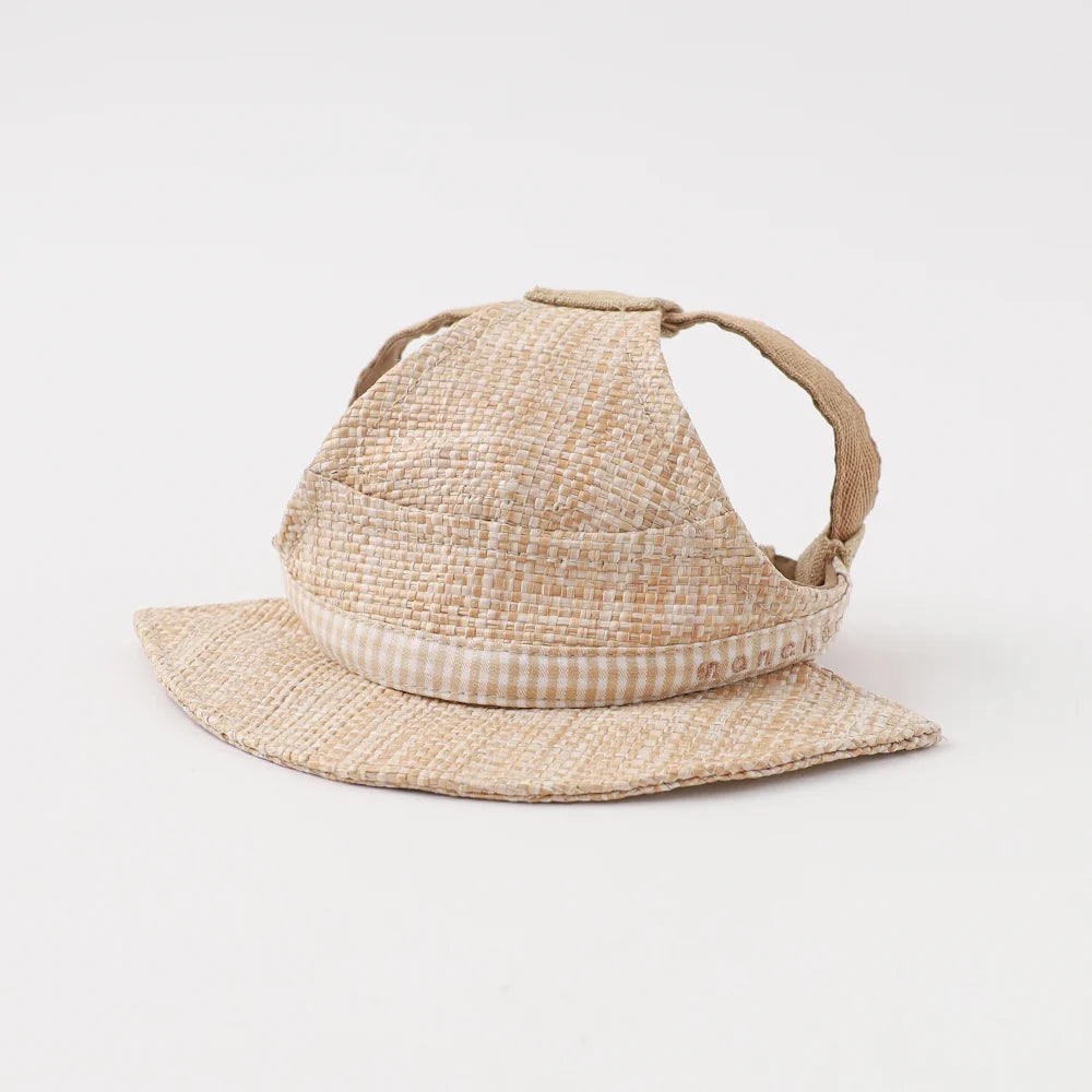 Moncheri Gingham Check Ribbon Boater Hat, Beige