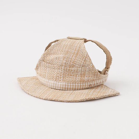 Moncheri Gingham Check Ribbon Boater Hat, Beige