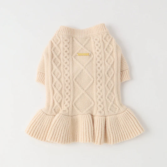 Moncheri Knit Cable Frill Dress, Ivory
