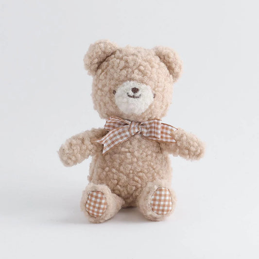 Moncheri Bear Gingham Check Ribbon Plush, Beige