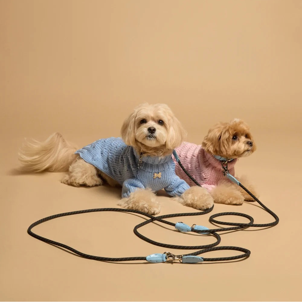 Maltipoo World Adjustable Easy Rope Leash + Small Bag, Blue