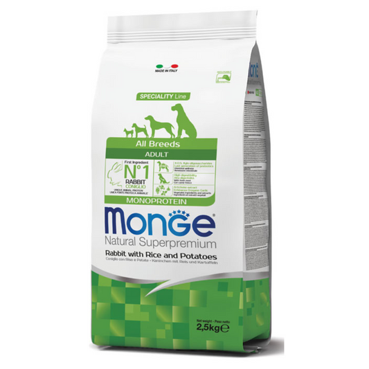 Monge All Breeds Adult Monoprotein Rabbit with Rice and Potatoes, 2.5 kg