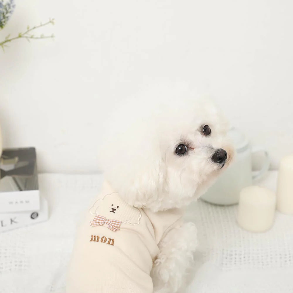 Moncheri Dog Appliqué Embroidered Tank Top, White Dog