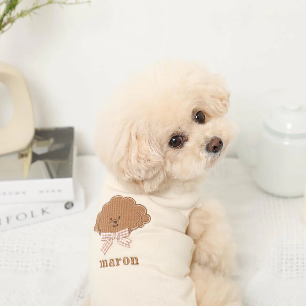 Moncheri Dog Appliqué Embroidered Tank Top, Brown Dog