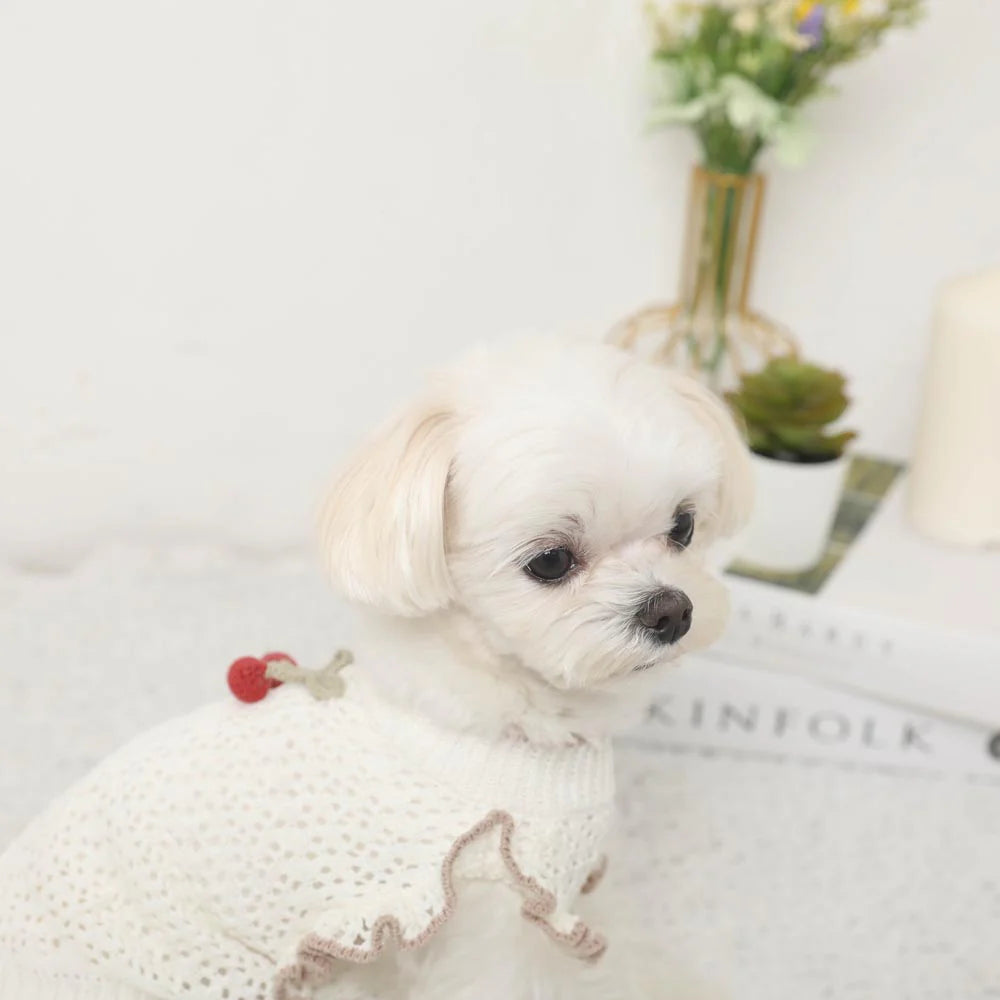Moncheri Cooling Cherry Motif Summer Knit Top, Ivory