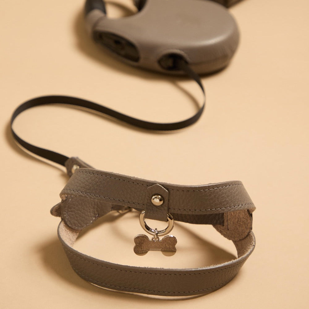Maltipoo World Classic Leather Harness, Grey
