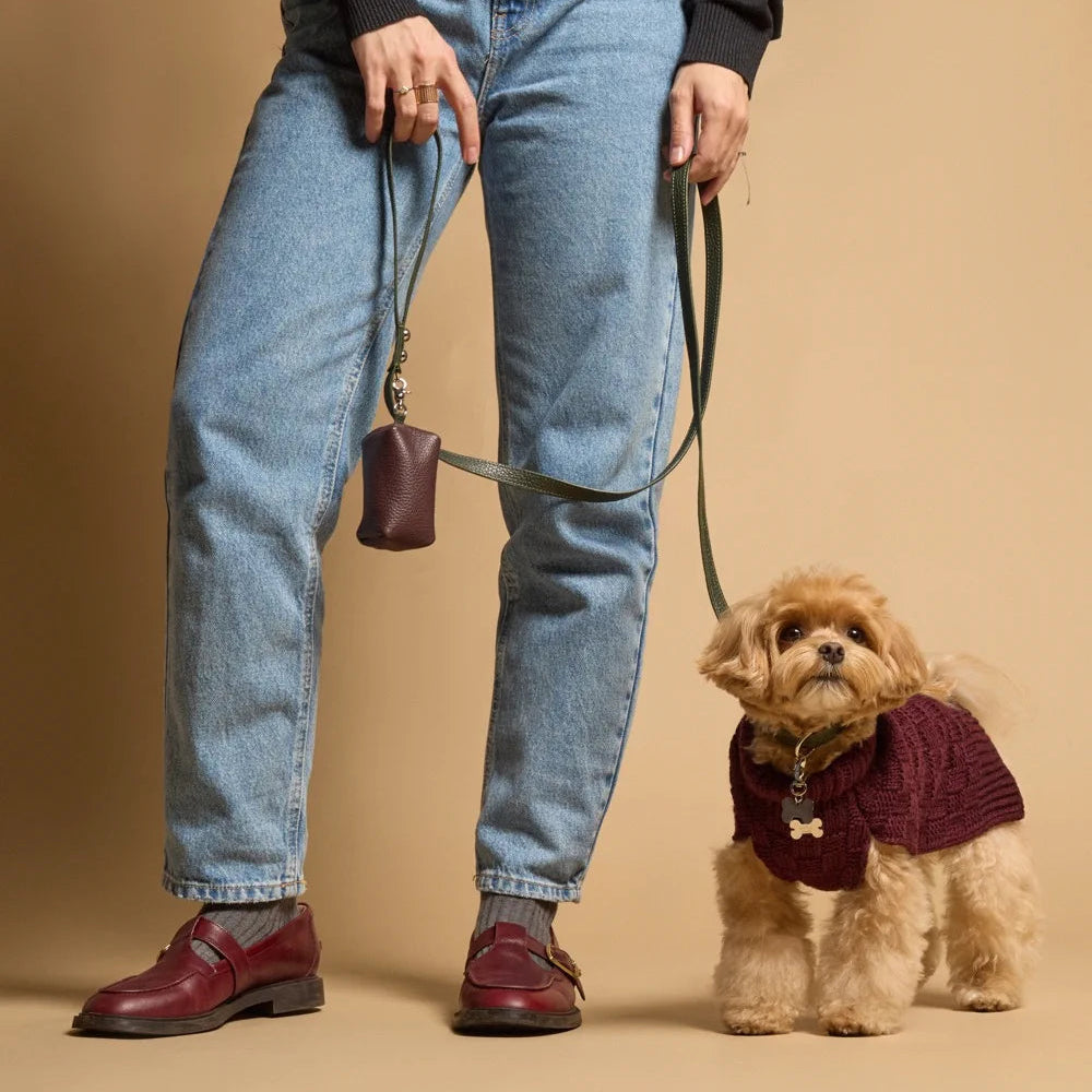Maltipoo World Leather Leash + Small Bag, Old Money Collection